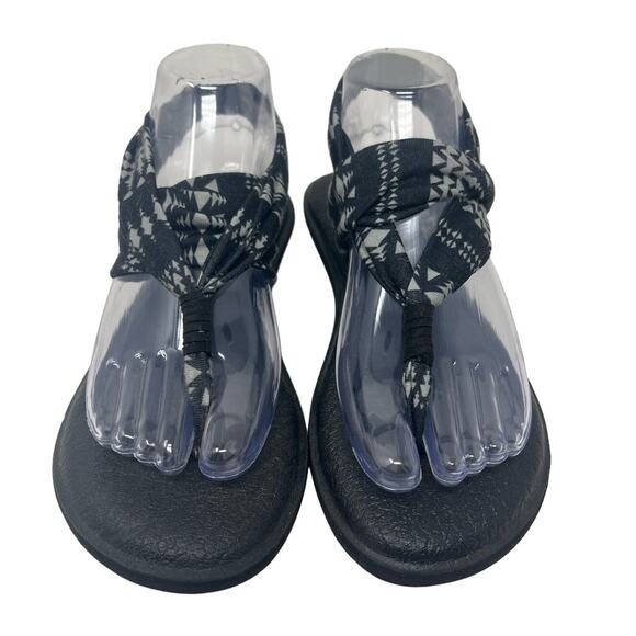 Sanuk Black Gray Geometric Yoga Mat Footbed Slingback Sandals 7 - Picture 3 of 6